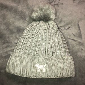 PINK grey rhinestone beanie 😍